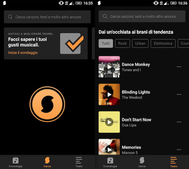 Aplicación SoundHound para Android